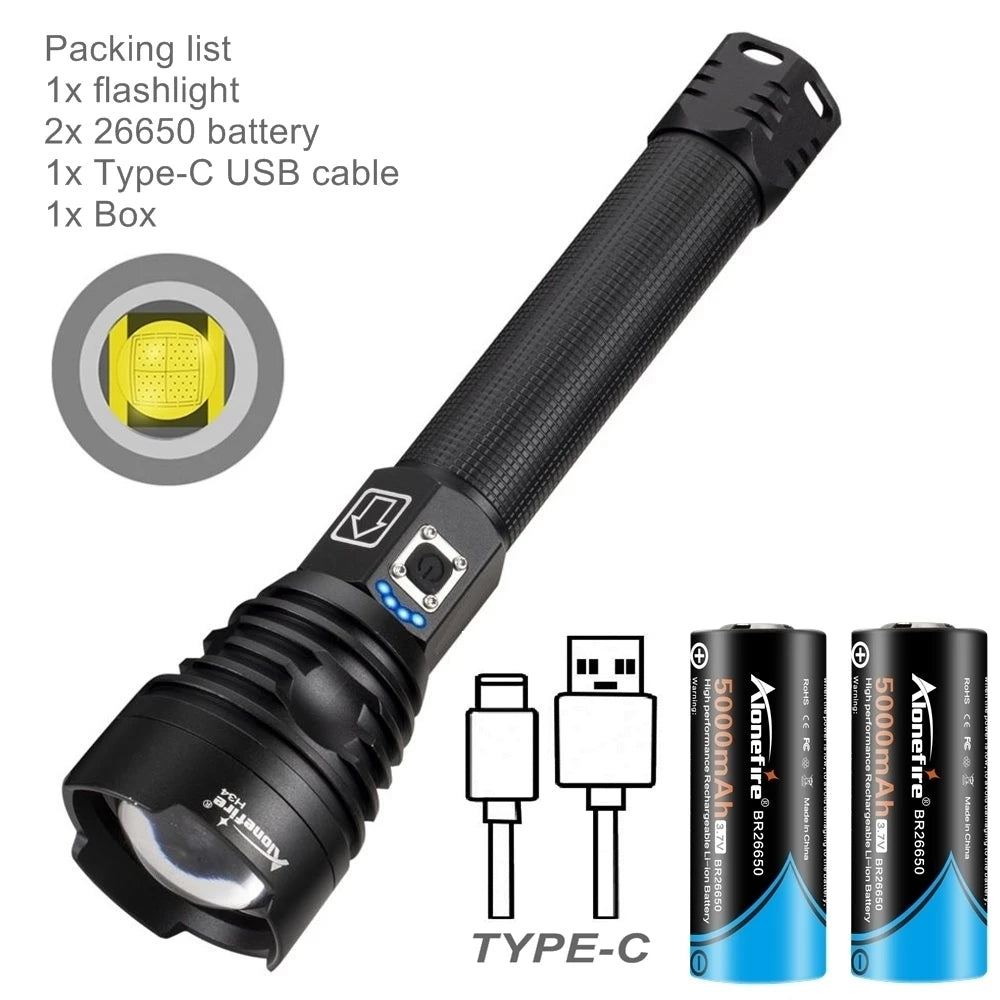 5000Lumen P90 LED Zoom Powerful Flashlight USB Rechargeable High Power Outdoor Patrol Camping Hunting Hiking Strong light Torch