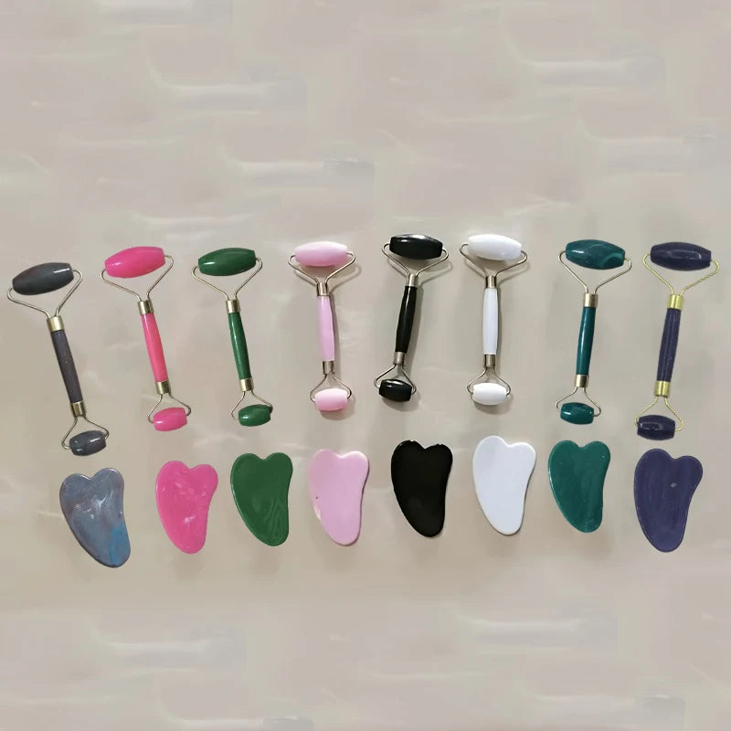 2pcs/ Gua sha massage tool set, gua sha board with double-headed rollers, facial board with face lifting gua sha device
