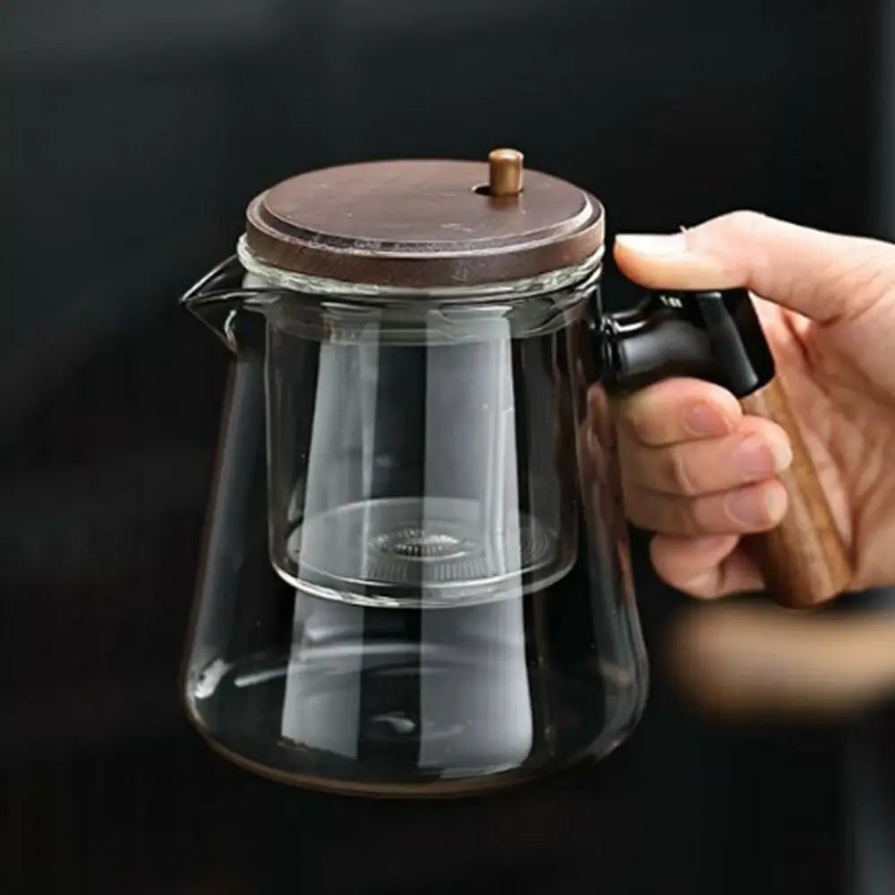 Creative Tea separation Glass Teapot Heat Resistant 650ML Lazy Kungfu Drip Teapot Tea Water Separation with Wooden Handle