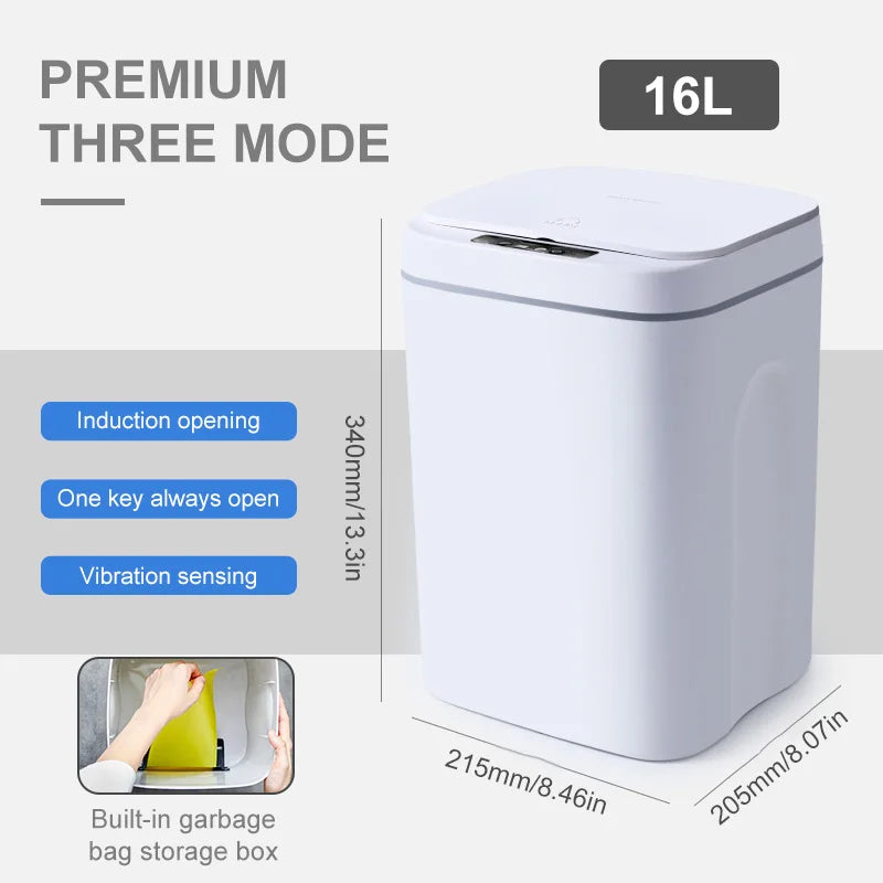 16L Smart Trash Can Dustbin Automatic Touch Bathroom Garbage Toilet Recycle Waste Bin Kitchen Sensor Basket for Rubbish Bucket