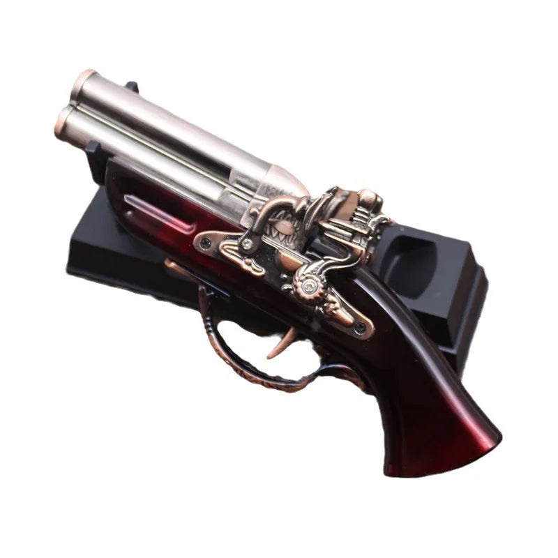 Retro Gun Shaped Gas Lighter Creative Desktop Decoration Windproof Red Flame Metal Cool Office Living Room Decoration Men's Gift