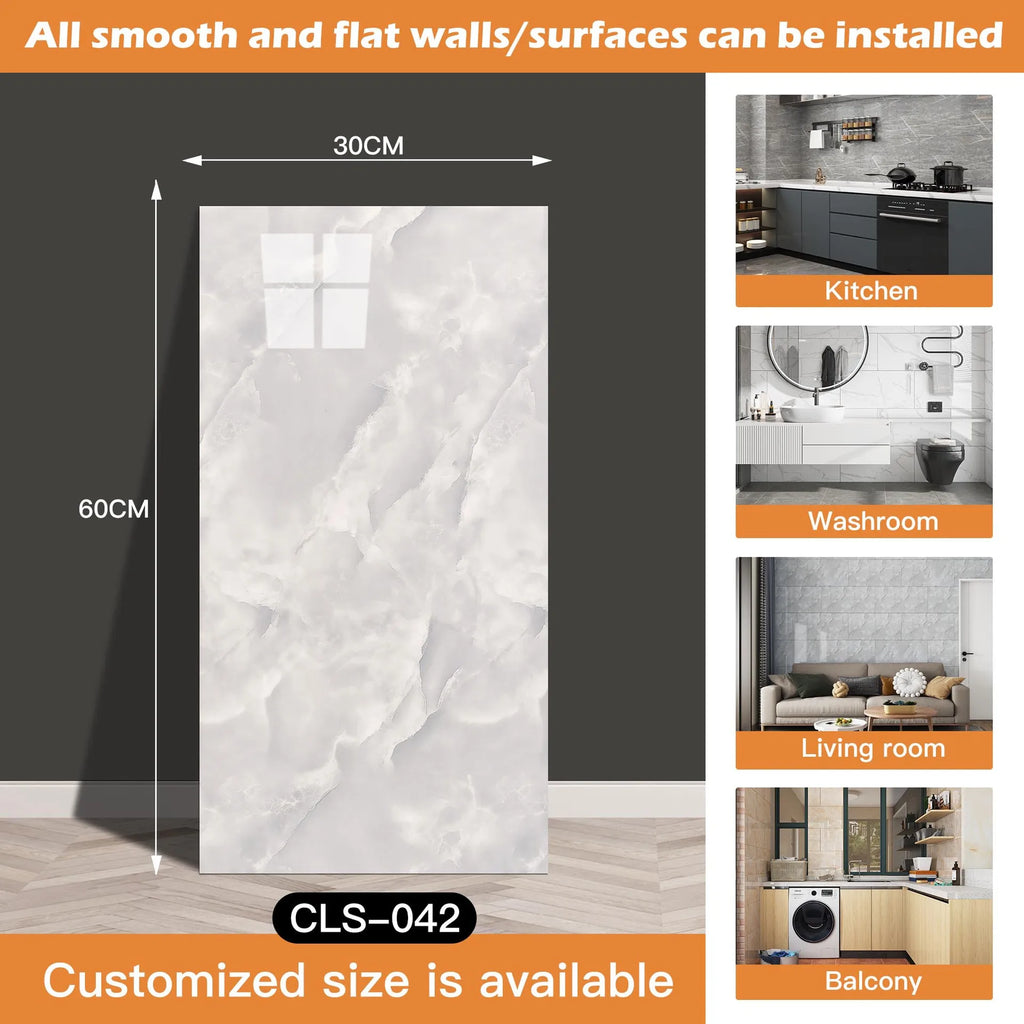 30x60/30cm Kitchen Self Adhesive Marble Tiles Wall Stickers Waterproof PVC Floor Tile Sticker Living Room Bathroom Decor