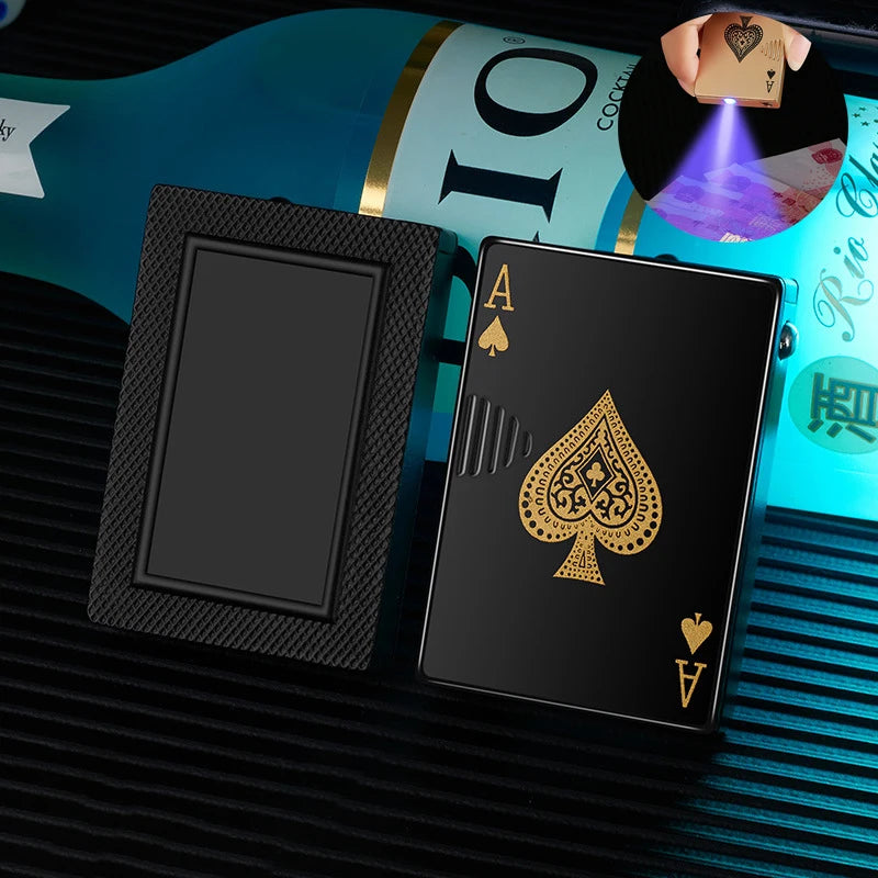 Creative Playing Cards Ace of Spades Lighter Windproof Poker Design Refillable Butane Lighter Fun Toy for Smoking Accessories