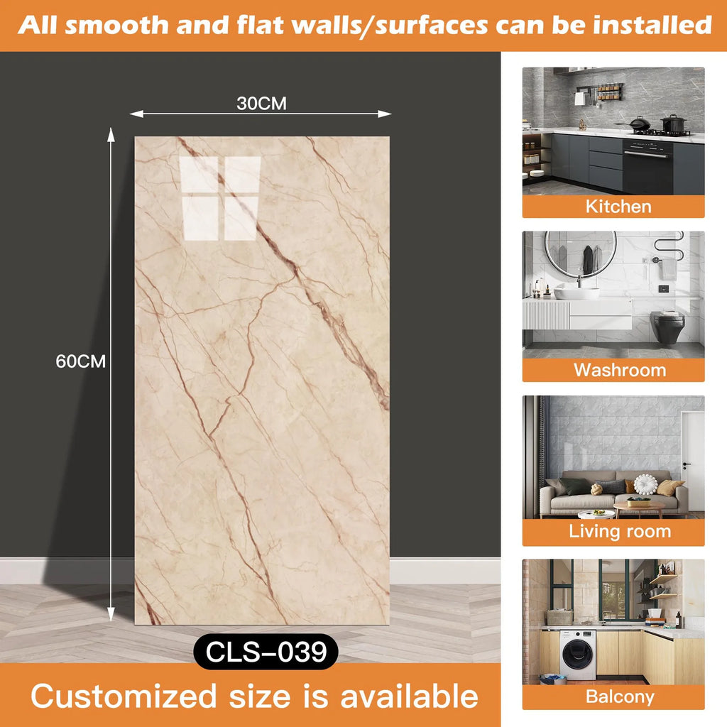 30x60/30cm Kitchen Self Adhesive Marble Tiles Wall Stickers Waterproof PVC Floor Tile Sticker Living Room Bathroom Decor