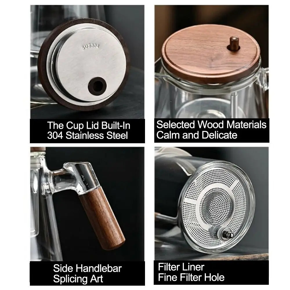 Creative Tea separation Glass Teapot Heat Resistant 650ML Lazy Kungfu Drip Teapot Tea Water Separation with Wooden Handle