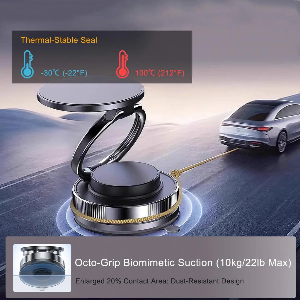 360° Rotatable Vacuum Magnetic Car Phone Mount-Dual-Axis Adjustable Suction Cup Holder for Dashboard/Windshield, Compatible with