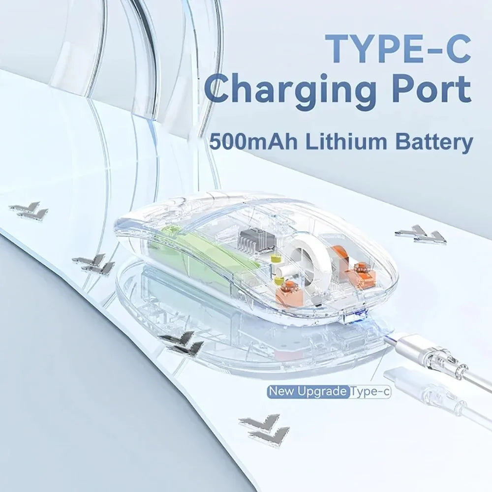 Bluetooth Mouse 2.4G Wireless Mouse Dual-Mode Transparent Mouse 1600 DPI Silent Mouse Rechargeable Mice for PC Laptop Macbook