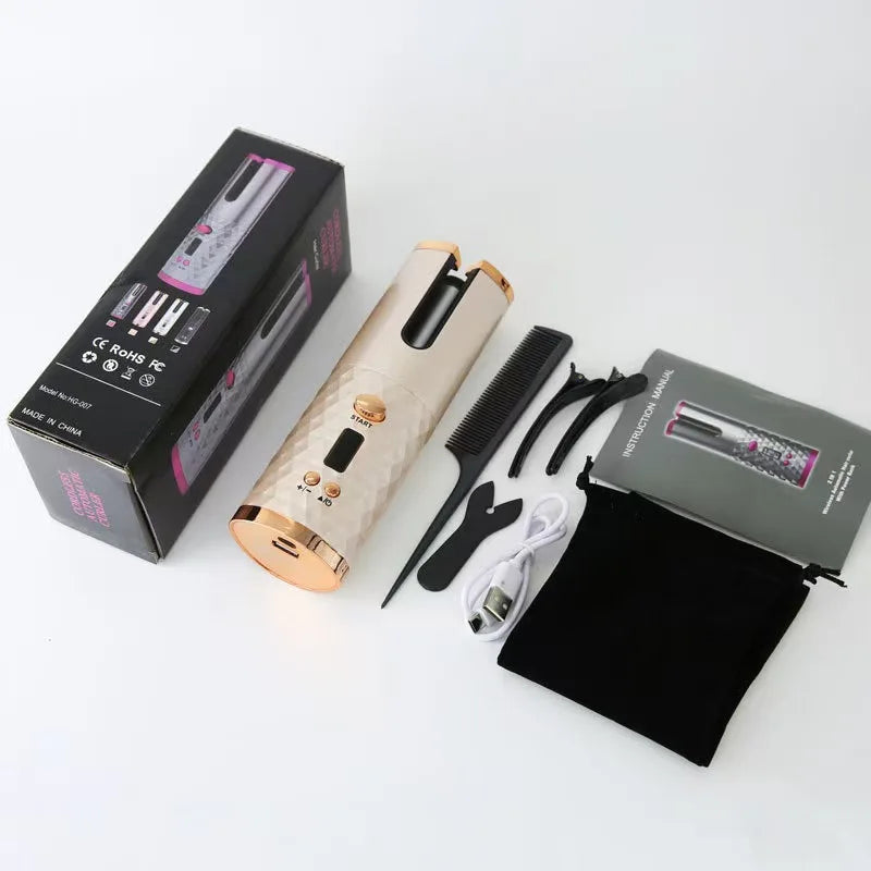 Wireless Electric Hair Curler Portable Travel Home Use 6 Timing 6 Temp. LED Cordless Automatic Hair Curler for Curls or Waves
