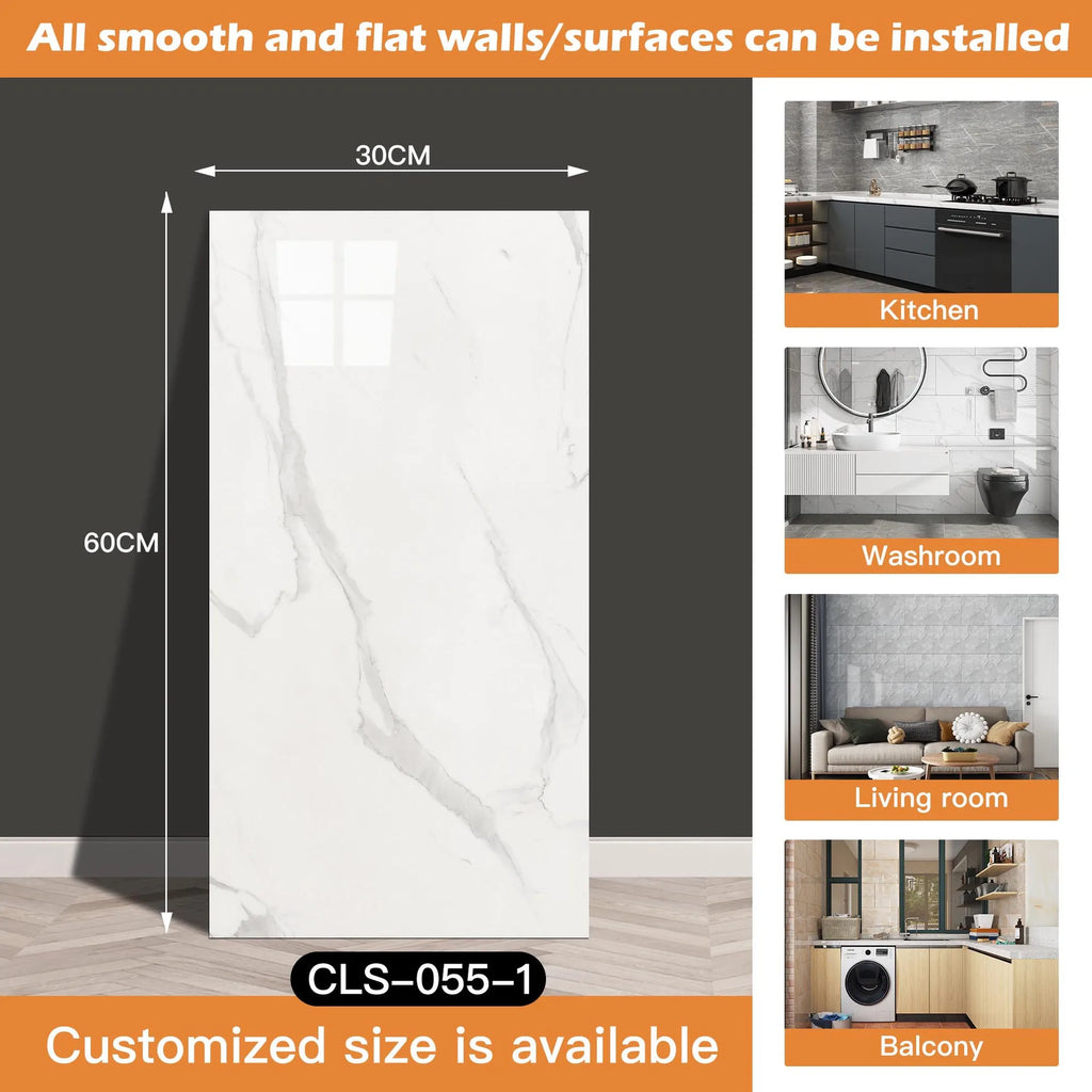 30x60/30cm Kitchen Self Adhesive Marble Tiles Wall Stickers Waterproof PVC Floor Tile Sticker Living Room Bathroom Decor