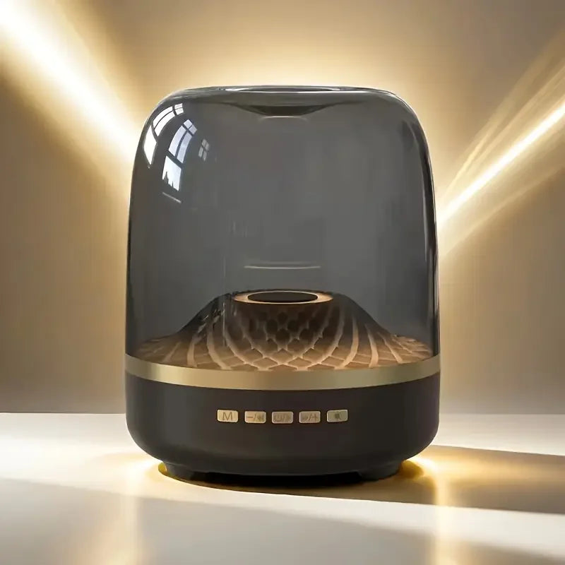 Compact Black Wireless Mini Stereo Speaker with 360° Surround Sound, 7 LED Lighting Effects, USB Type-C Charging, Wireless Conne