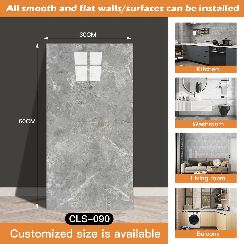 30x60/30cm Kitchen Self Adhesive Marble Tiles Wall Stickers Waterproof PVC Floor Tile Sticker Living Room Bathroom Decor