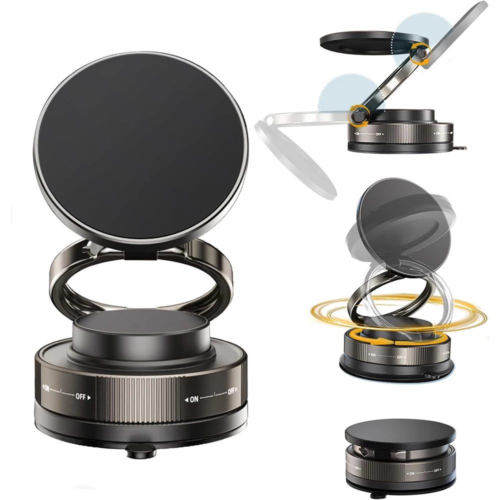 360° Rotatable Vacuum Magnetic Car Phone Mount-Dual-Axis Adjustable Suction Cup Holder for Dashboard/Windshield, Compatible with