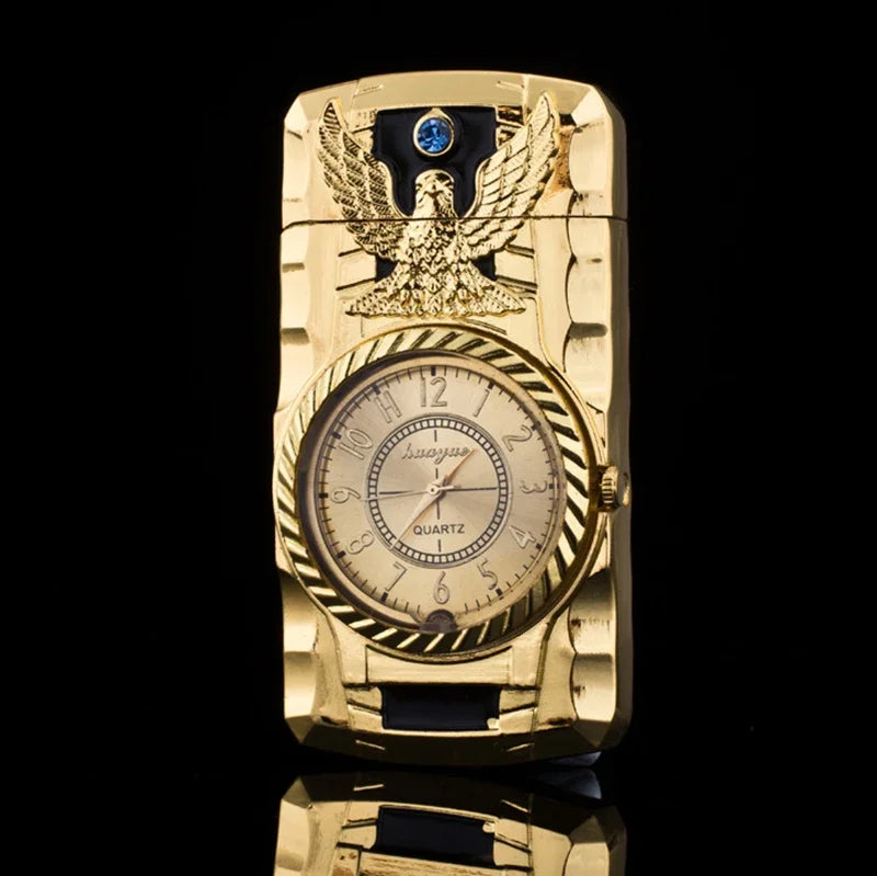 Luxury Gold Watch Jet Lighter Torch Turbo Gas Lighter Windproof Cigar Cigarette Metal Lighter LED Gasolin Butane Cigarette Acce