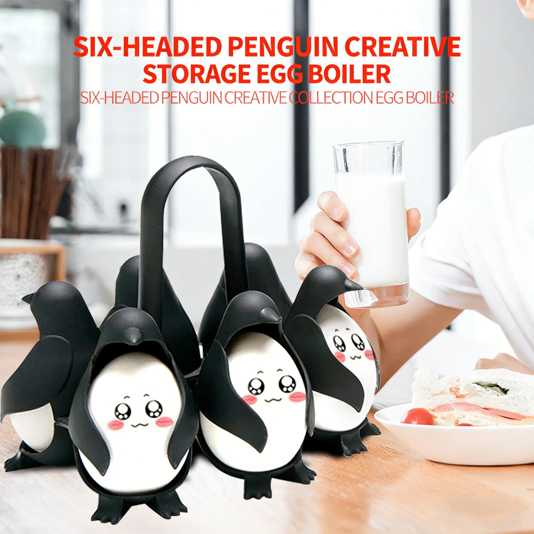 6pcs Chicken Shape Egg Boiler Rack Penguin Egg Cooker Set Egg Steamer Basket Egg Boiler Cups With Hanging Handle