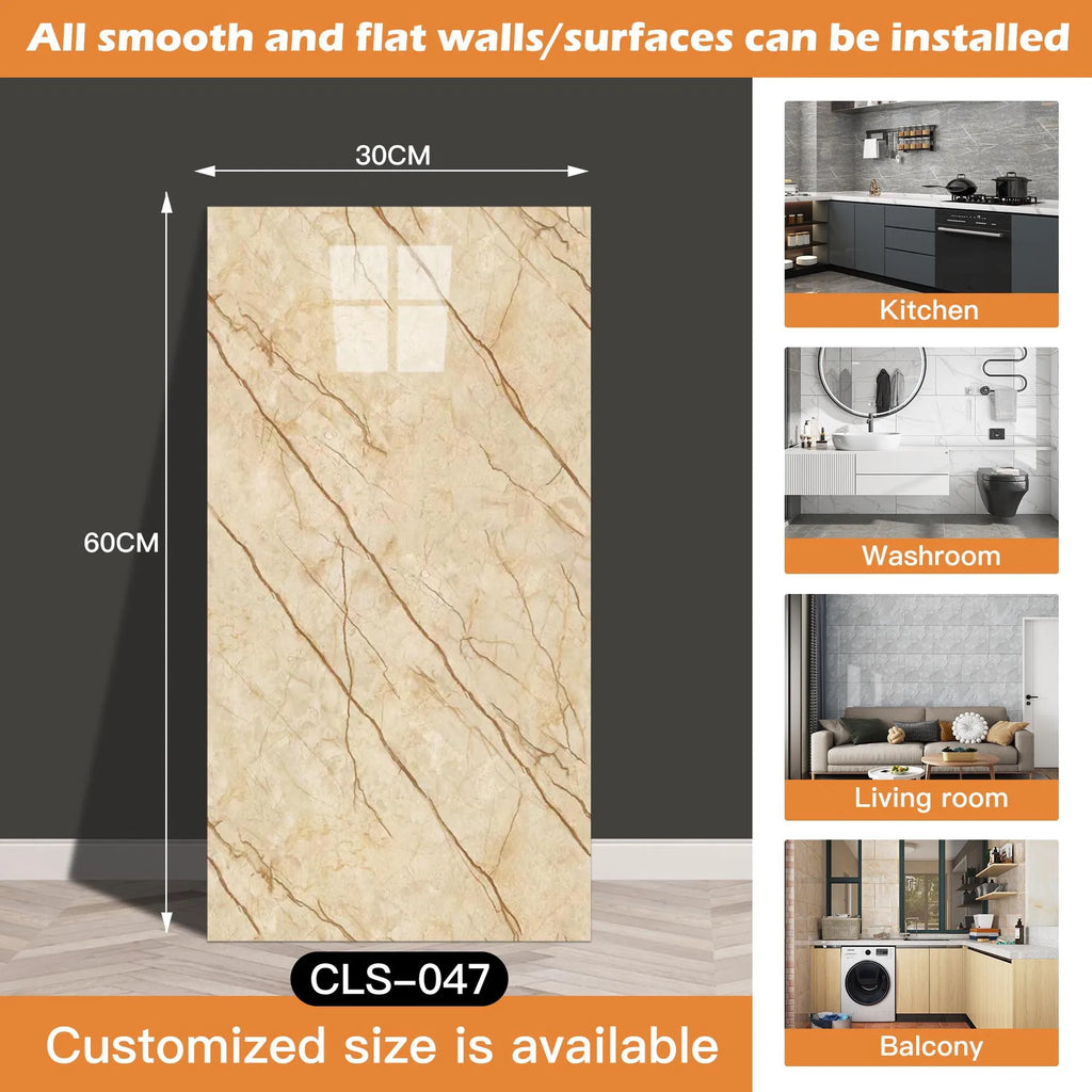 30x60/30cm Kitchen Self Adhesive Marble Tiles Wall Stickers Waterproof PVC Floor Tile Sticker Living Room Bathroom Decor