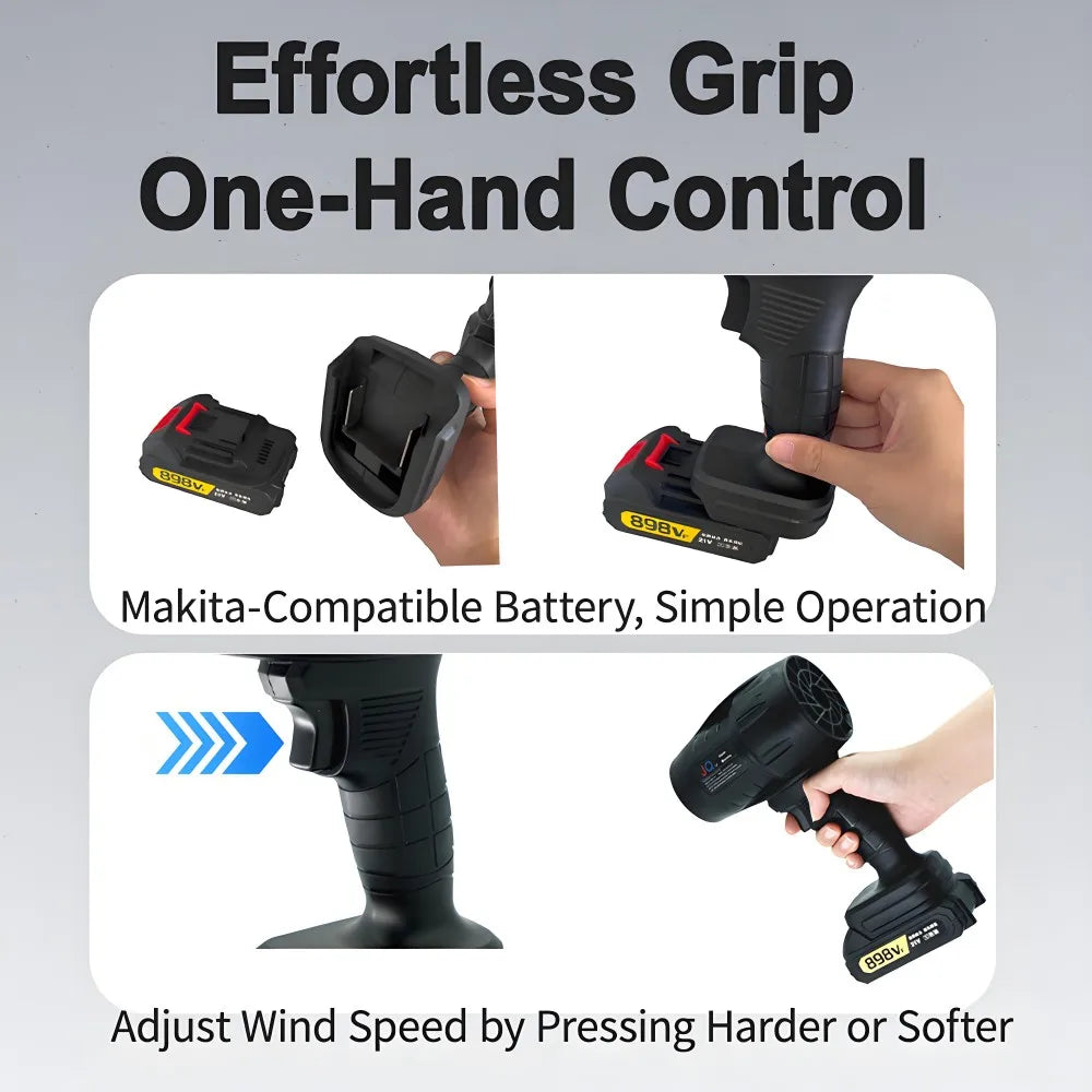 Powerful Air Blower Turbo Fan with Thrust 550g to Cleaning Fallen Leaves, Snow and Sand with 21V Makita-Style Battery