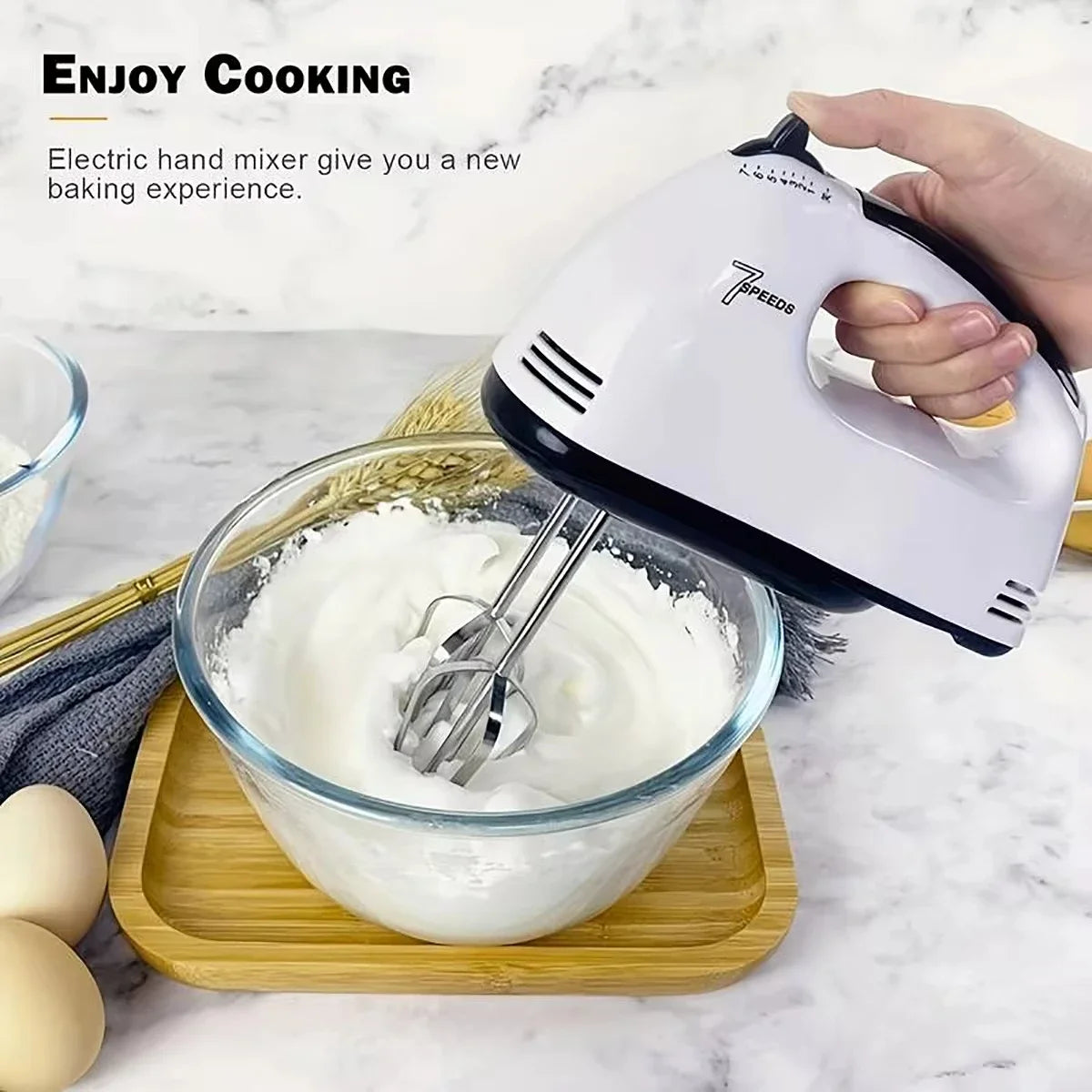 7-Speed Handheld Electric Egg Beater Mini Automatic Mixer for Egg White And Cream with EU/US Plug Household Kitchen Tool