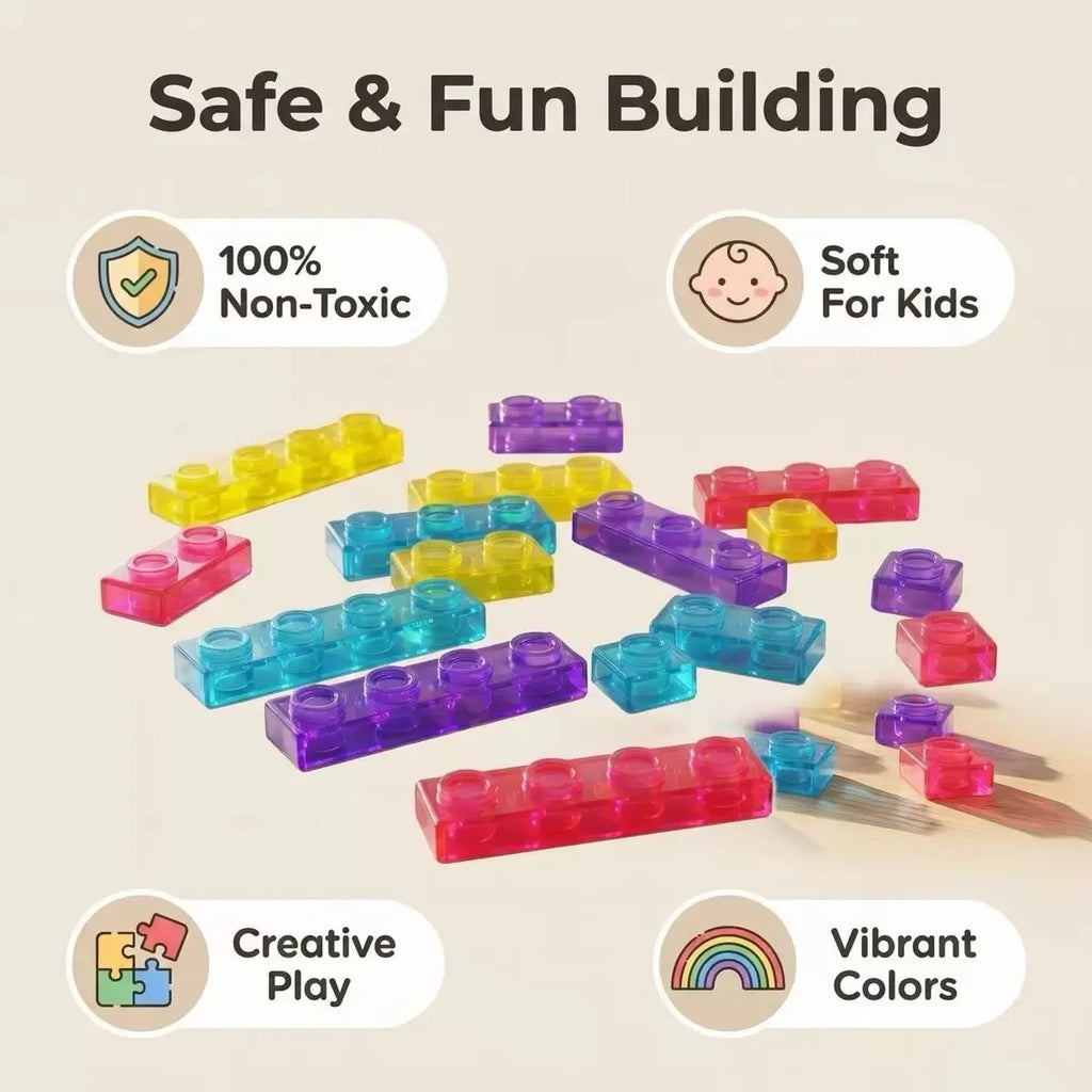 40PCS Magic Gummy Bloc Soft Building Blocks for Kids, Food-Grade TPE Sensory Stacking Toys, Transparent Jelly Bricks,Educationa