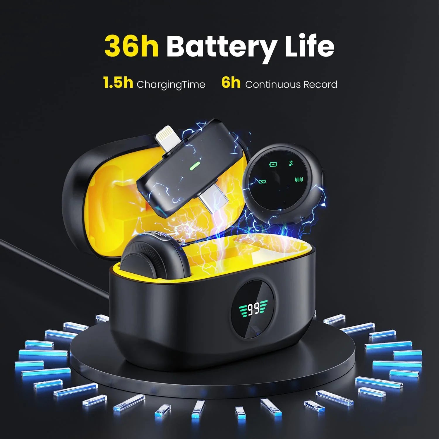 2in1 Wireless Lavalier Lapel Microphone for iPhone iPad Android With Charging Case Phone Mini Mic for Live Broadcast Video Vlog