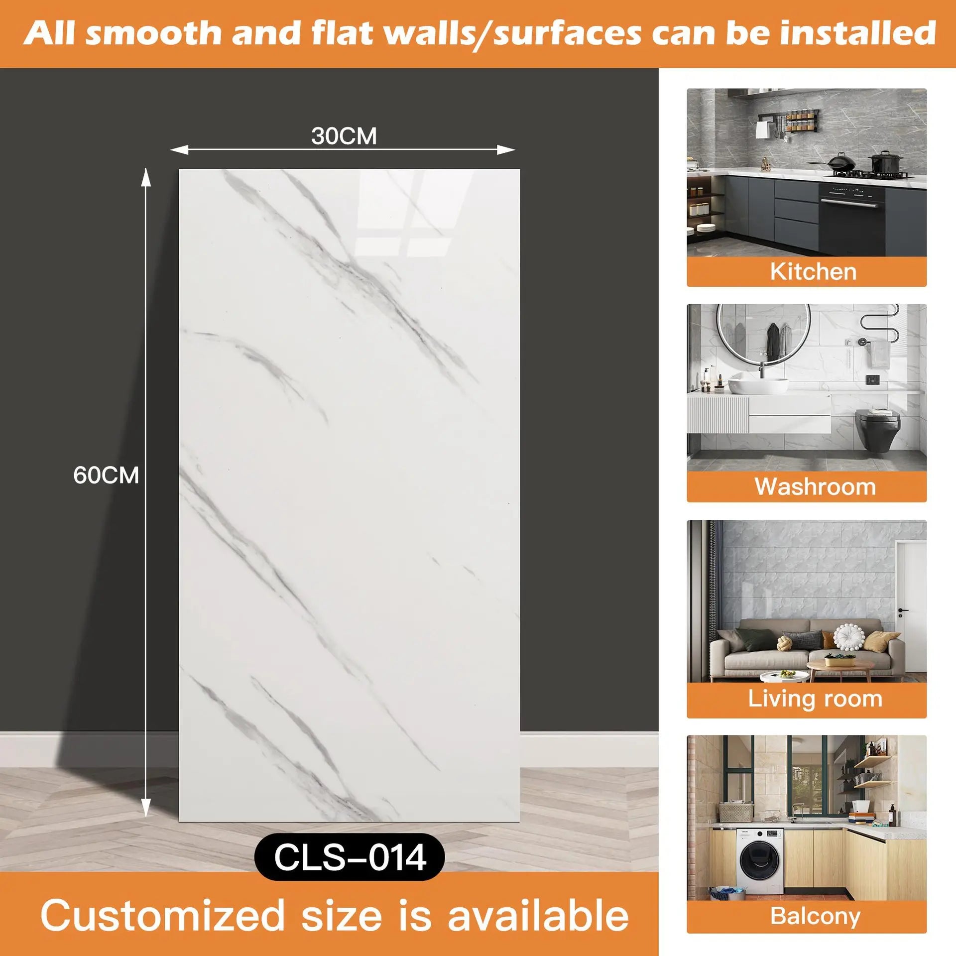 30x60/30cm Kitchen Self Adhesive Marble Tiles Wall Stickers Waterproof PVC Floor Tile Sticker Living Room Bathroom Decor