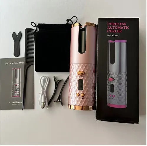 Wireless Electric Hair Curler Portable Travel Home Use 6 Timing 6 Temp. LED Cordless Automatic Hair Curler for Curls or Waves