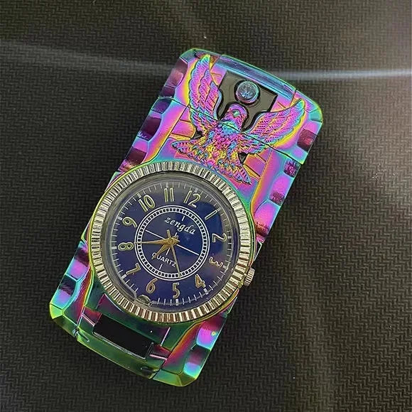 Luxury Gold Watch Jet Lighter Torch Turbo Gas Lighter Windproof Cigar Cigarette Metal Lighter LED Gasolin Butane Cigarette Acce
