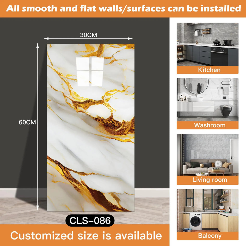 30x60/30cm Kitchen Self Adhesive Marble Tiles Wall Stickers Waterproof PVC Floor Tile Sticker Living Room Bathroom Decor
