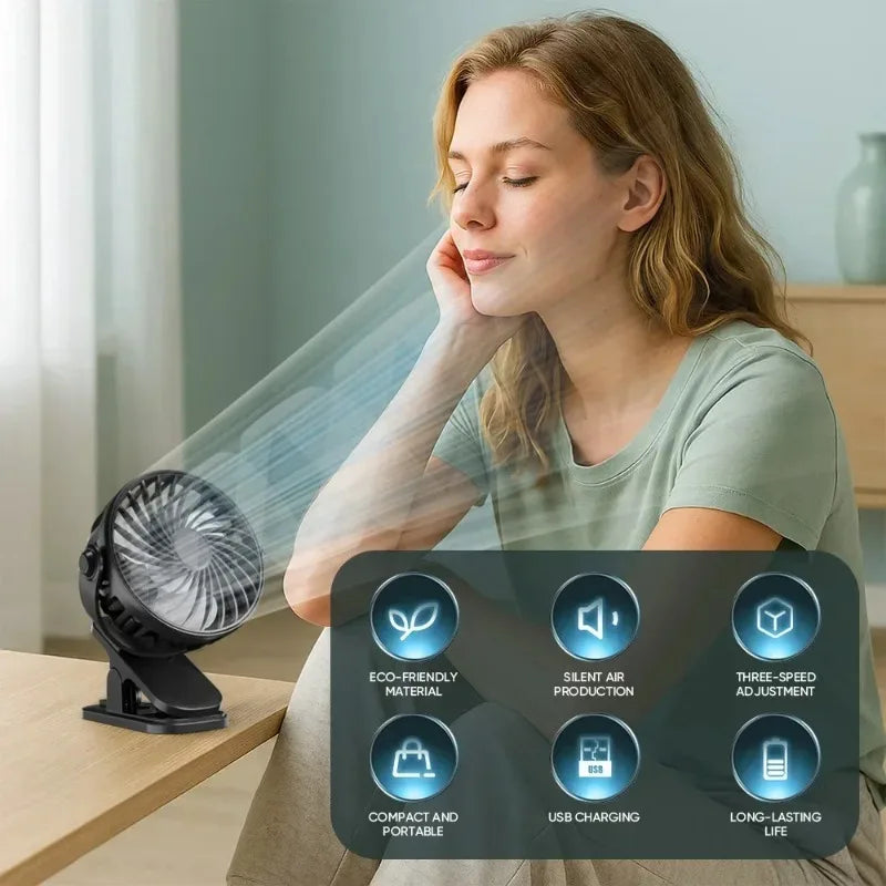 Portable Clip on Fan USB Desk Fan 3 Speeds Quiet Wind 360° Rotate Personal Electric Fan Standing fans For Office Student Deskto