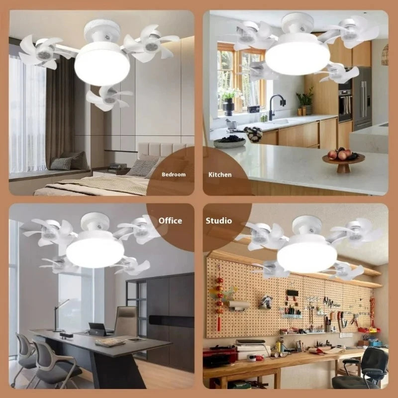 LED Silent Drone Fan Light with E27 Screw Creative 3/4/5 Head Remote-Controlled 3-Speed Adjustable for Home Living Room Bedroom