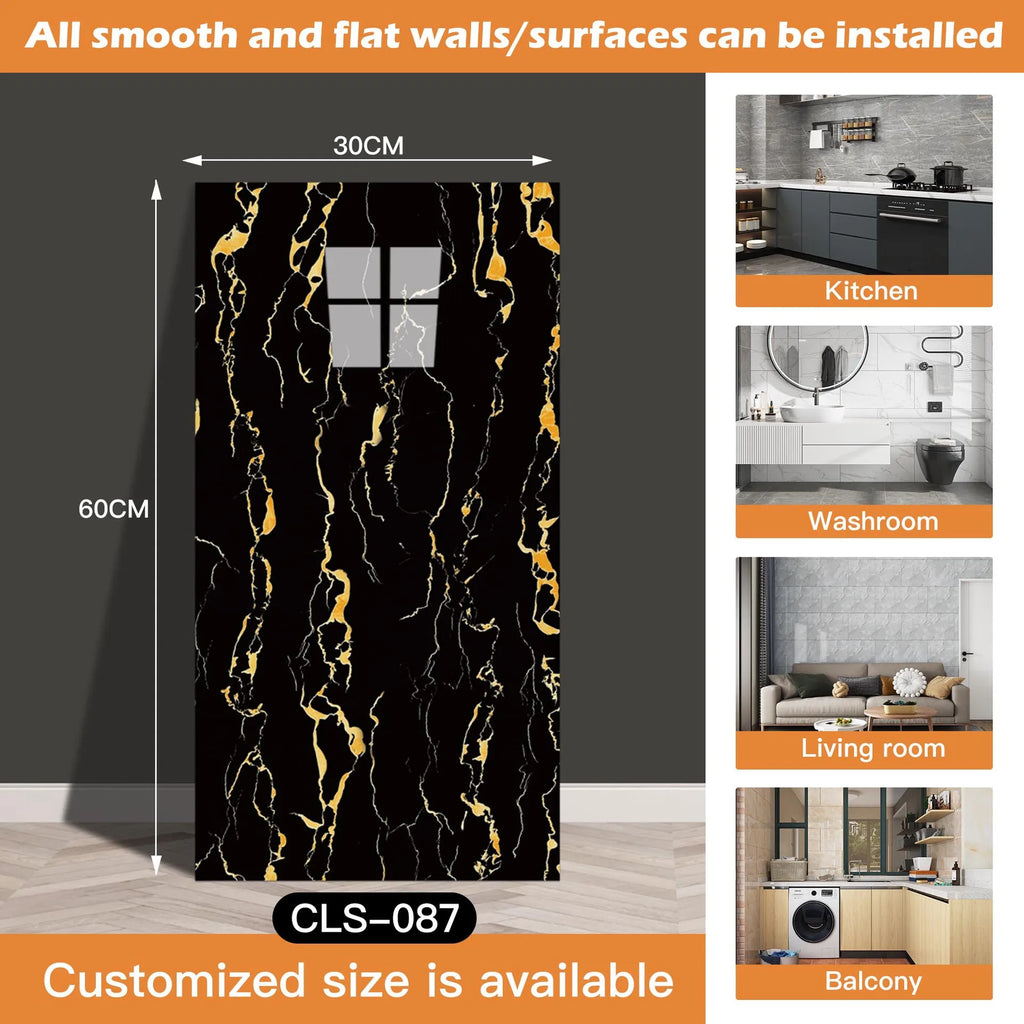 30x60/30cm Kitchen Self Adhesive Marble Tiles Wall Stickers Waterproof PVC Floor Tile Sticker Living Room Bathroom Decor