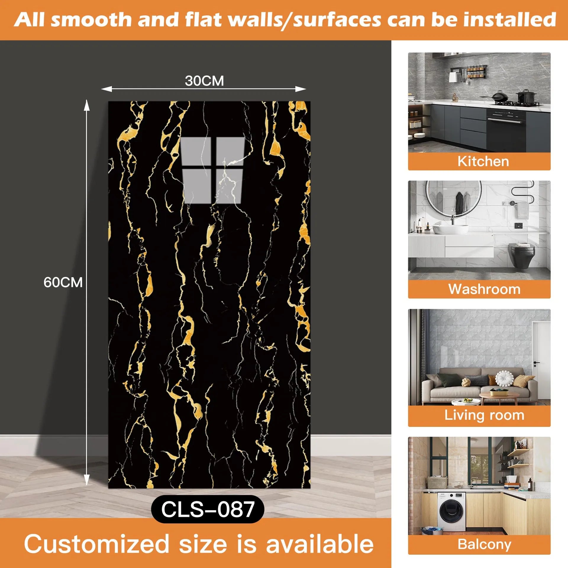 30x60/30cm Kitchen Self Adhesive Marble Tiles Wall Stickers Waterproof PVC Floor Tile Sticker Living Room Bathroom Decor