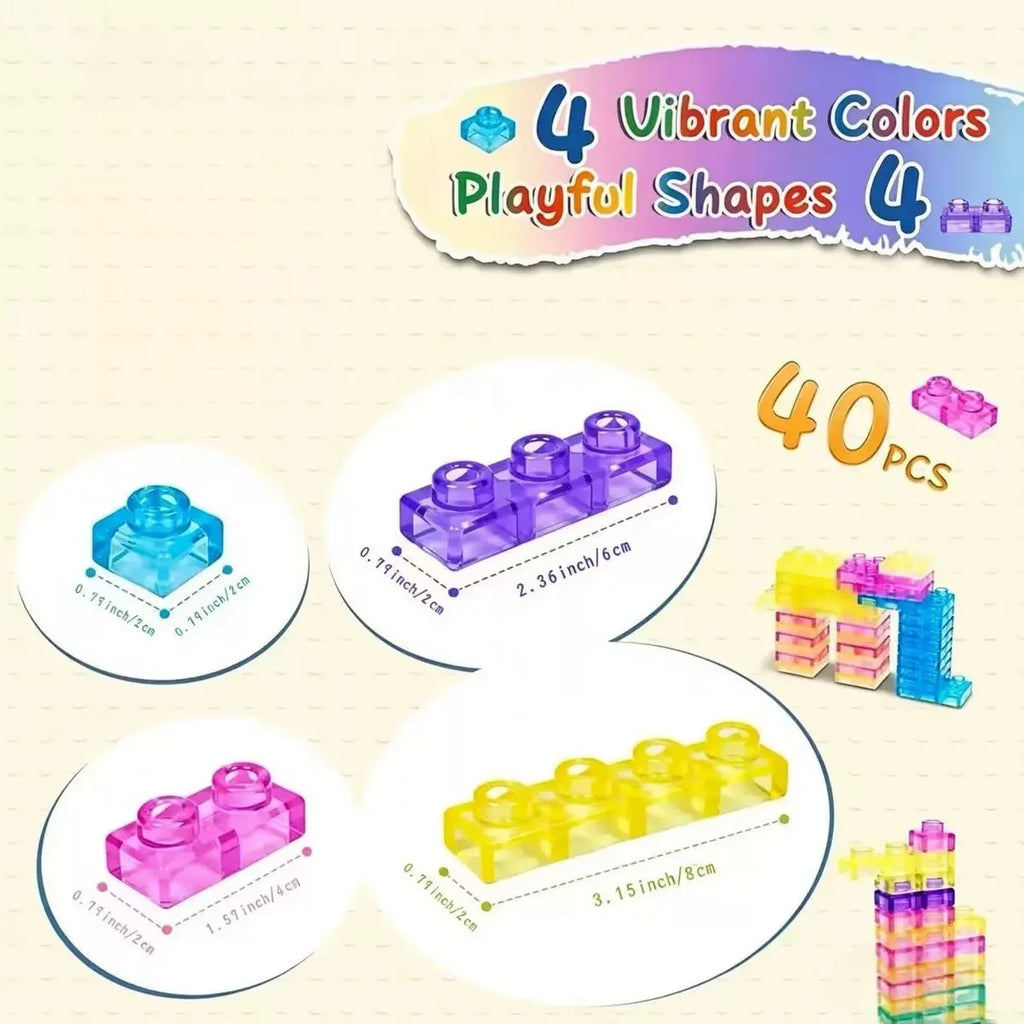 40PCS Magic Gummy Bloc Soft Building Blocks for Kids, Food-Grade TPE Sensory Stacking Toys, Transparent Jelly Bricks,Educationa