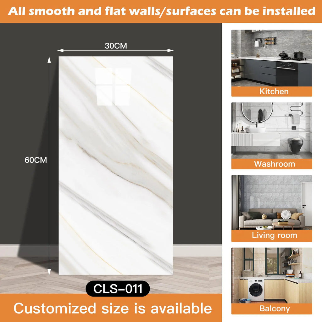30x60/30cm Kitchen Self Adhesive Marble Tiles Wall Stickers Waterproof PVC Floor Tile Sticker Living Room Bathroom Decor