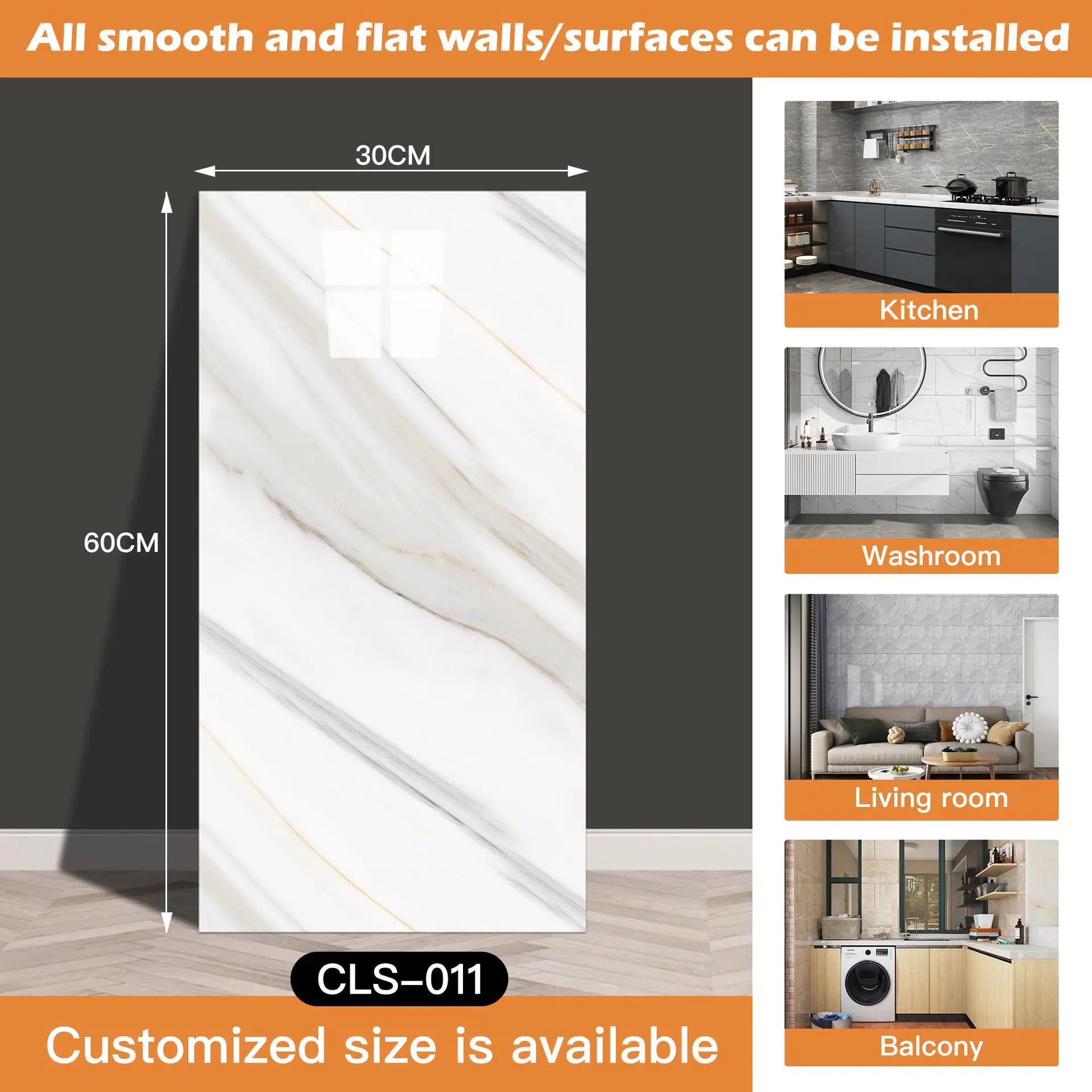 30x60/30cm Kitchen Self Adhesive Marble Tiles Wall Stickers Waterproof PVC Floor Tile Sticker Living Room Bathroom Decor