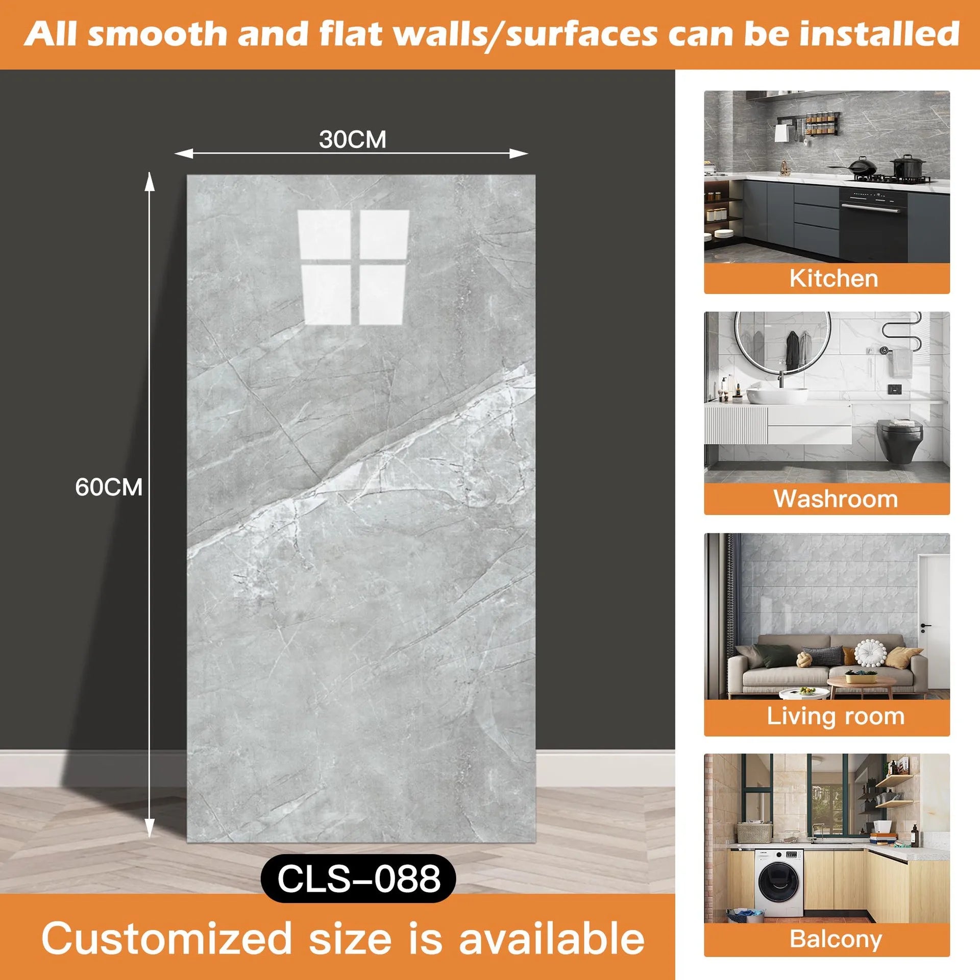 30x60/30cm Kitchen Self Adhesive Marble Tiles Wall Stickers Waterproof PVC Floor Tile Sticker Living Room Bathroom Decor
