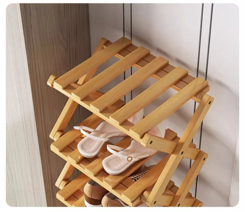 2-9 Tiers Bamboo Shoe Rack Without Installation Small Shoe Rack, Foldable Shoe Storage Rack, Shoe Organizer for Entryway