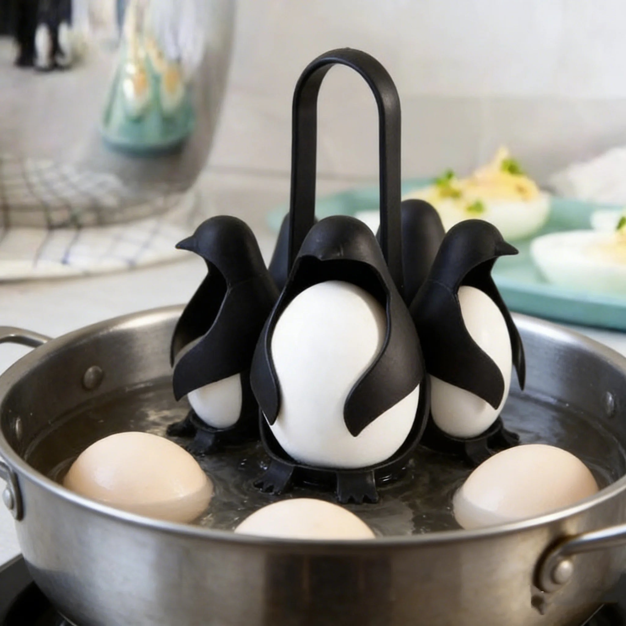 6pcs Chicken Shape Egg Boiler Rack Penguin Egg Cooker Set Egg Steamer Basket Egg Boiler Cups With Hanging Handle