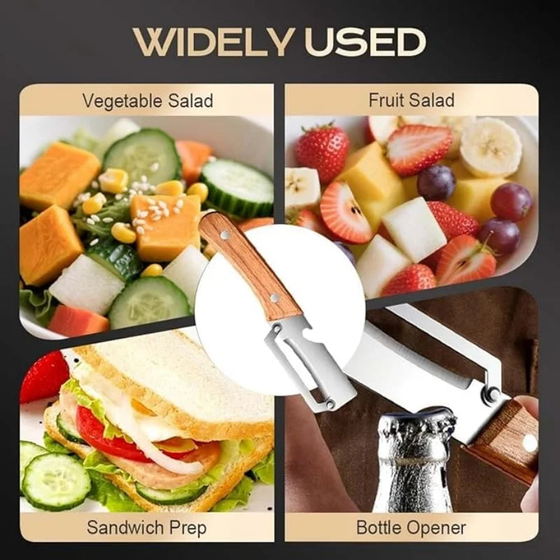 2 PCS Premium Vegetable Peeler Set Stainless Steel Blade with Wooden Handle Kitchen Tool for Fruit Apple Potato Pumpkin Papaya Zucchini Includes Bottle Opener