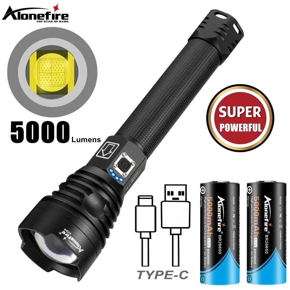 5000Lumen P90 LED Zoom Powerful Flashlight USB Rechargeable High Power Outdoor Patrol Camping Hunting Hiking Strong light Torch