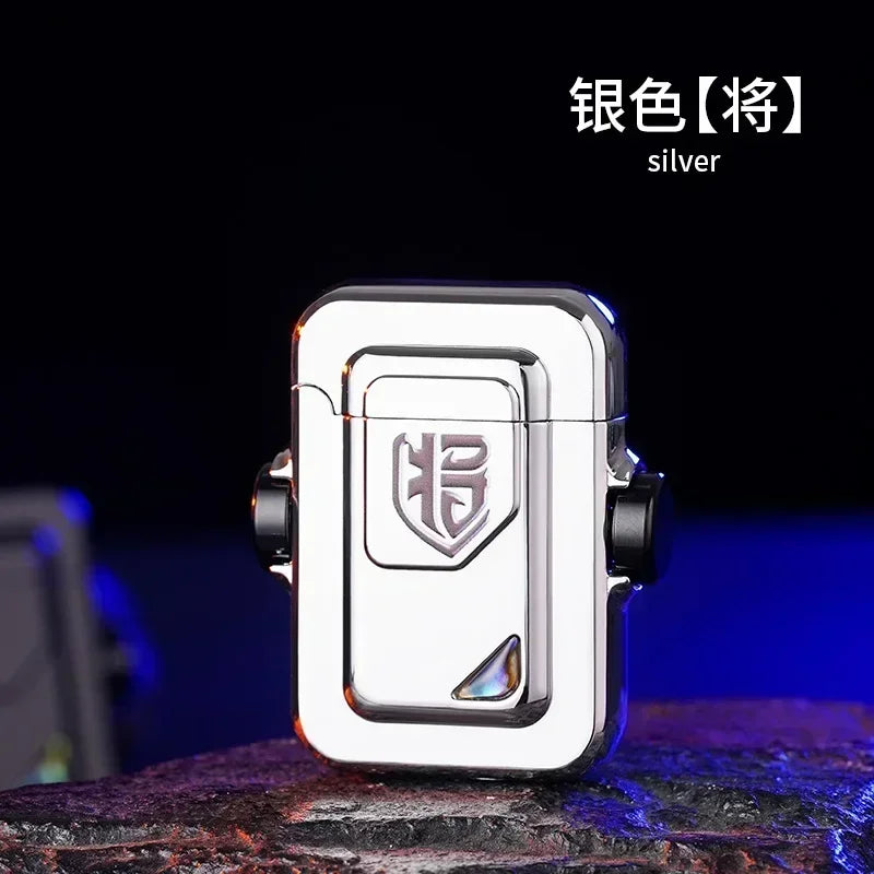 2024 Metal Mecha Gyro Windproof Red Flame Gas Lighter Natural Shell Decoration Roller Battery Ignition Electric Lighters Smoking