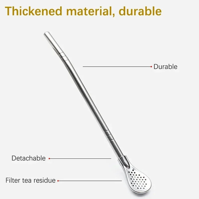 Stainless Steel Drinking Straw Spoon Tea Filter Detachable Reusable Metal Straws with Brush Drinkware Bar Party Tool Accessories