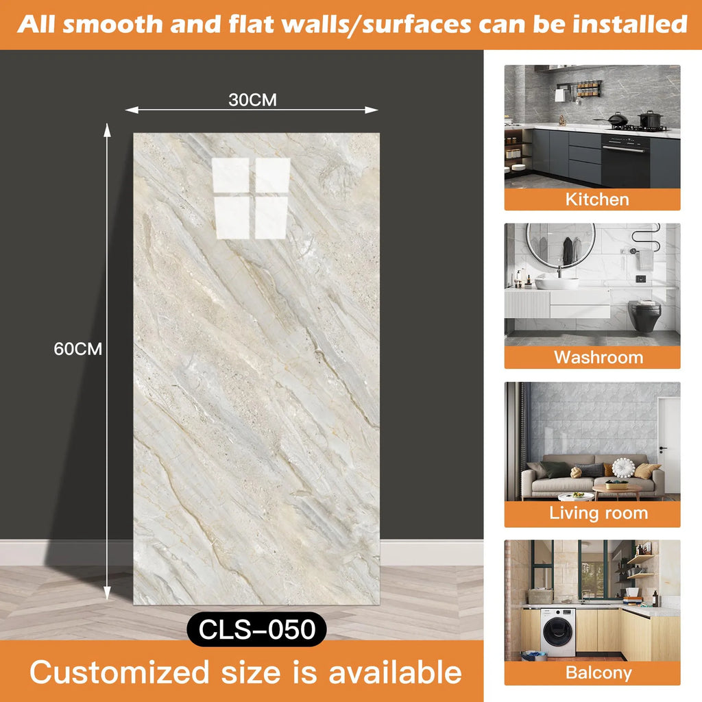 30x60/30cm Kitchen Self Adhesive Marble Tiles Wall Stickers Waterproof PVC Floor Tile Sticker Living Room Bathroom Decor