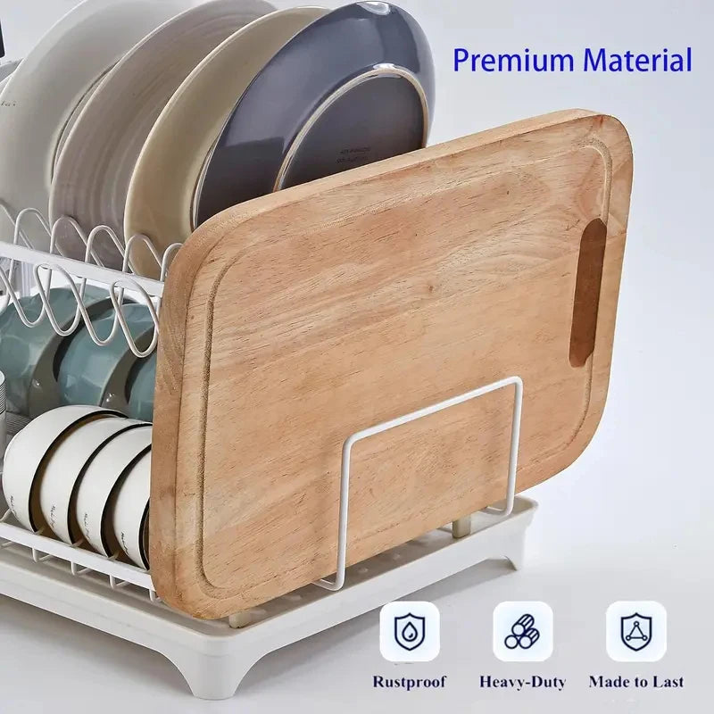 Home Household Under-Sink Organizer 2 Tier 360° Swivel Dish Drying Rack with Drainboard Utensil Holder No-Drill Metal
