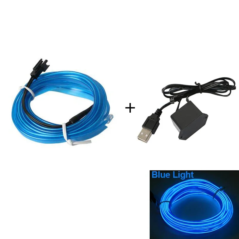 5m Car Interior Accessories Atmosphere Lamp Cold Light Line with USB DIY Decorative Dashboard Console Auto LED Ambient Lights