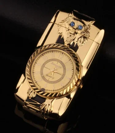 Luxury Gold Watch Jet Lighter Torch Turbo Gas Lighter Windproof Cigar Cigarette Metal Lighter LED Gasolin Butane Cigarette Acce