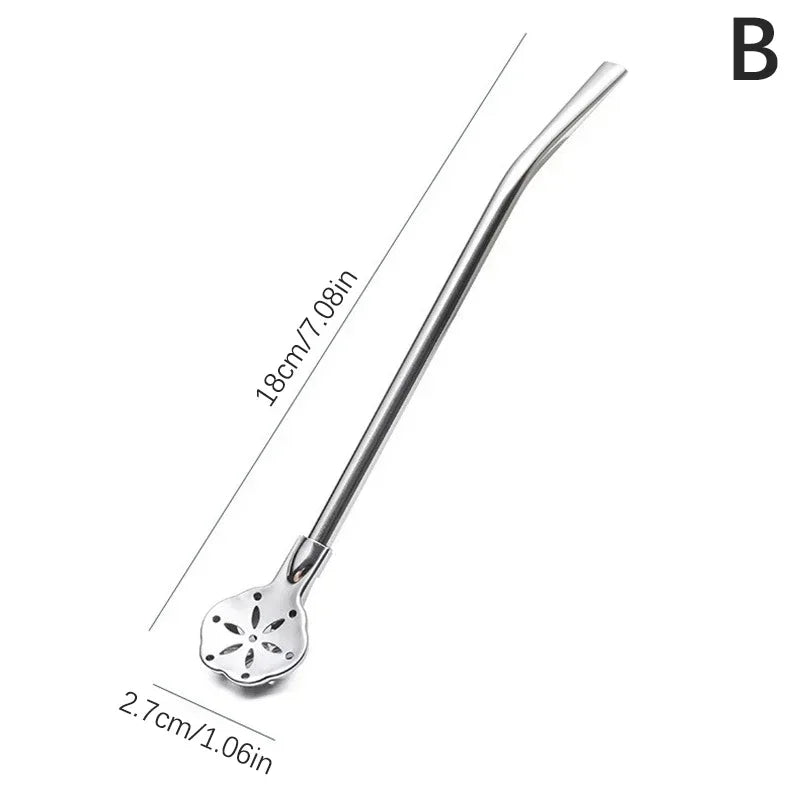 Stainless Steel Drinking Straw Spoon Tea Filter Detachable Reusable Metal Straws with Brush Drinkware Bar Party Tool Accessories