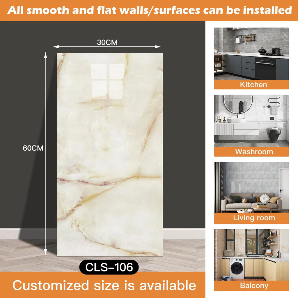 30x60/30cm Kitchen Self Adhesive Marble Tiles Wall Stickers Waterproof PVC Floor Tile Sticker Living Room Bathroom Decor