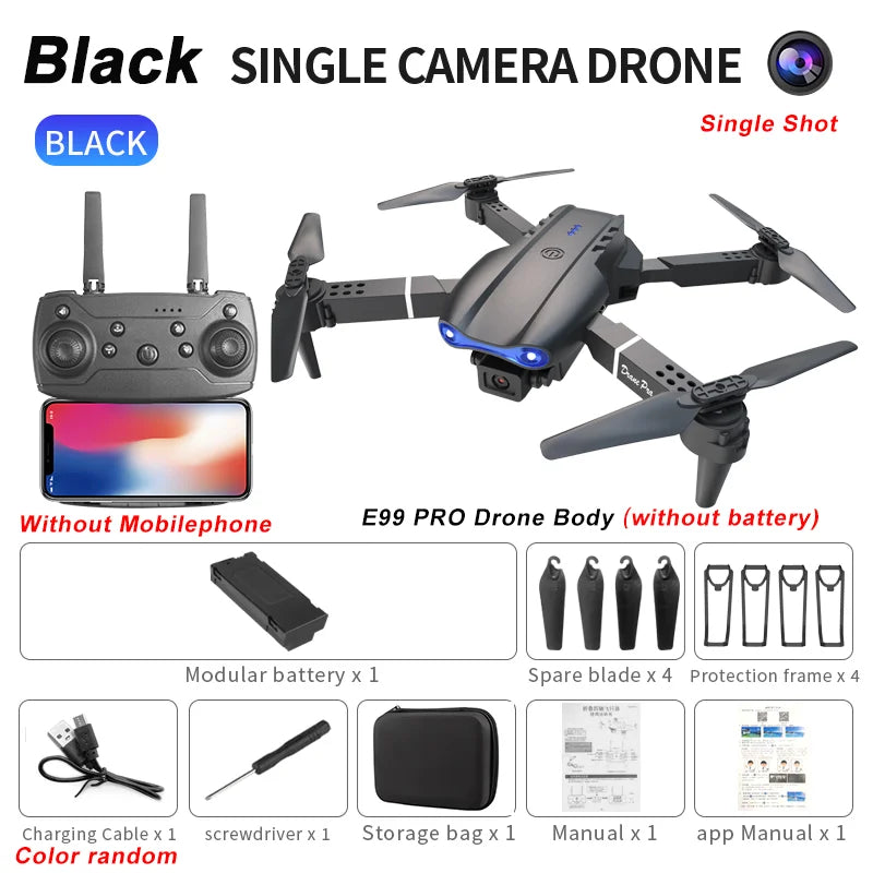 2026 E99Pro RC Drone 4K Professinal With 1080P Wide Angle HD Camera Foldable Helicopter WIFI FPV Height Hold Gift Toy