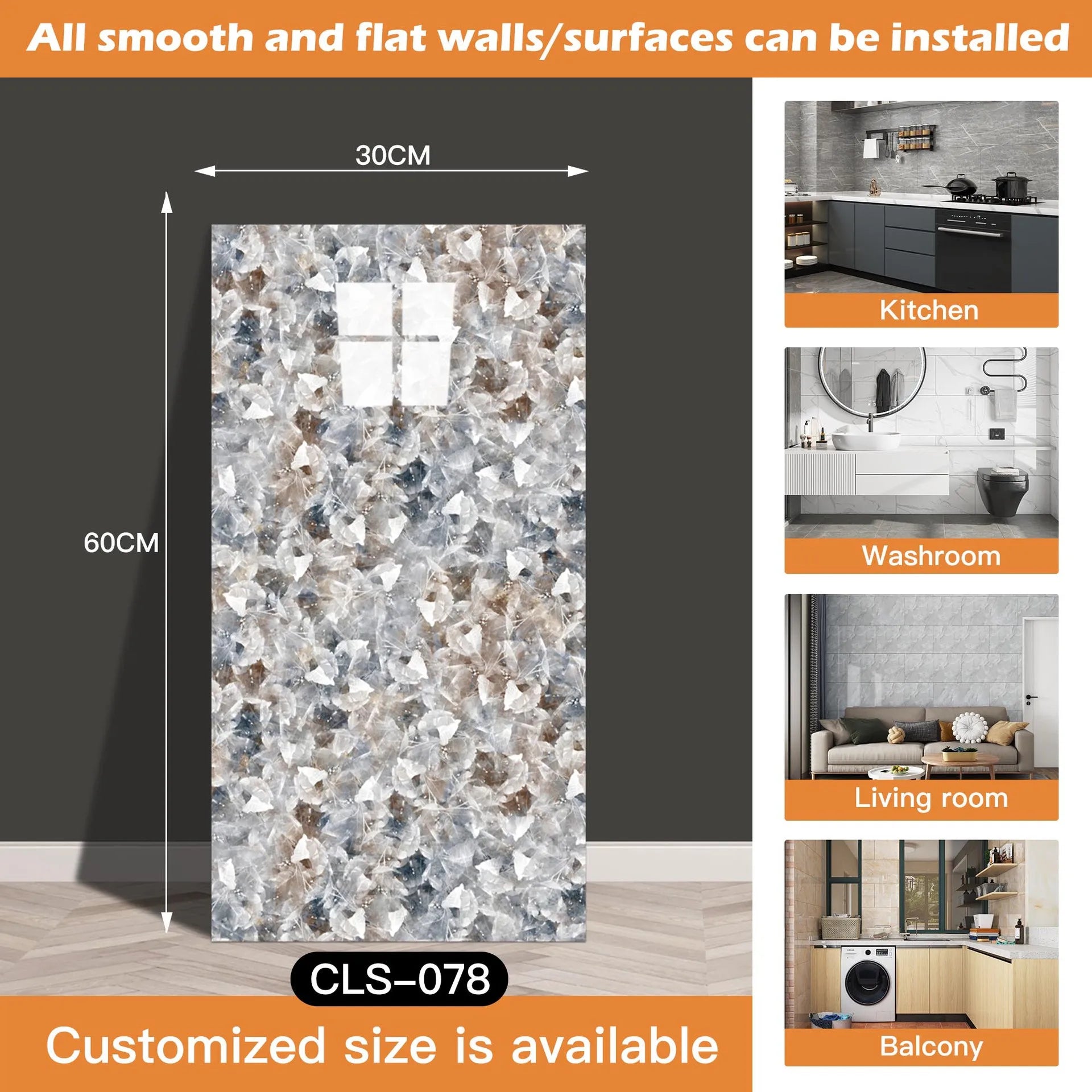 30x60/30cm Kitchen Self Adhesive Marble Tiles Wall Stickers Waterproof PVC Floor Tile Sticker Living Room Bathroom Decor