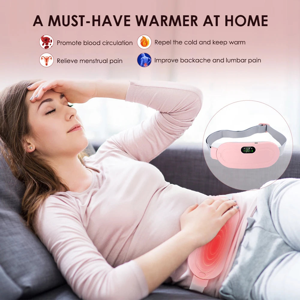 Electric Menstrual Warm Belt Heating Vibration Waist Massager for Period Cramp Stomach Abdominal Pain Relief